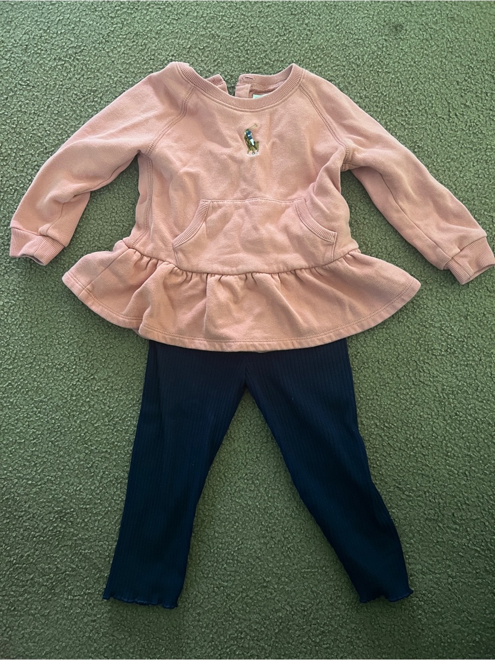 Ralph Lauren Pink Peplum Sweatshirt with Navy Ribbed Leggings